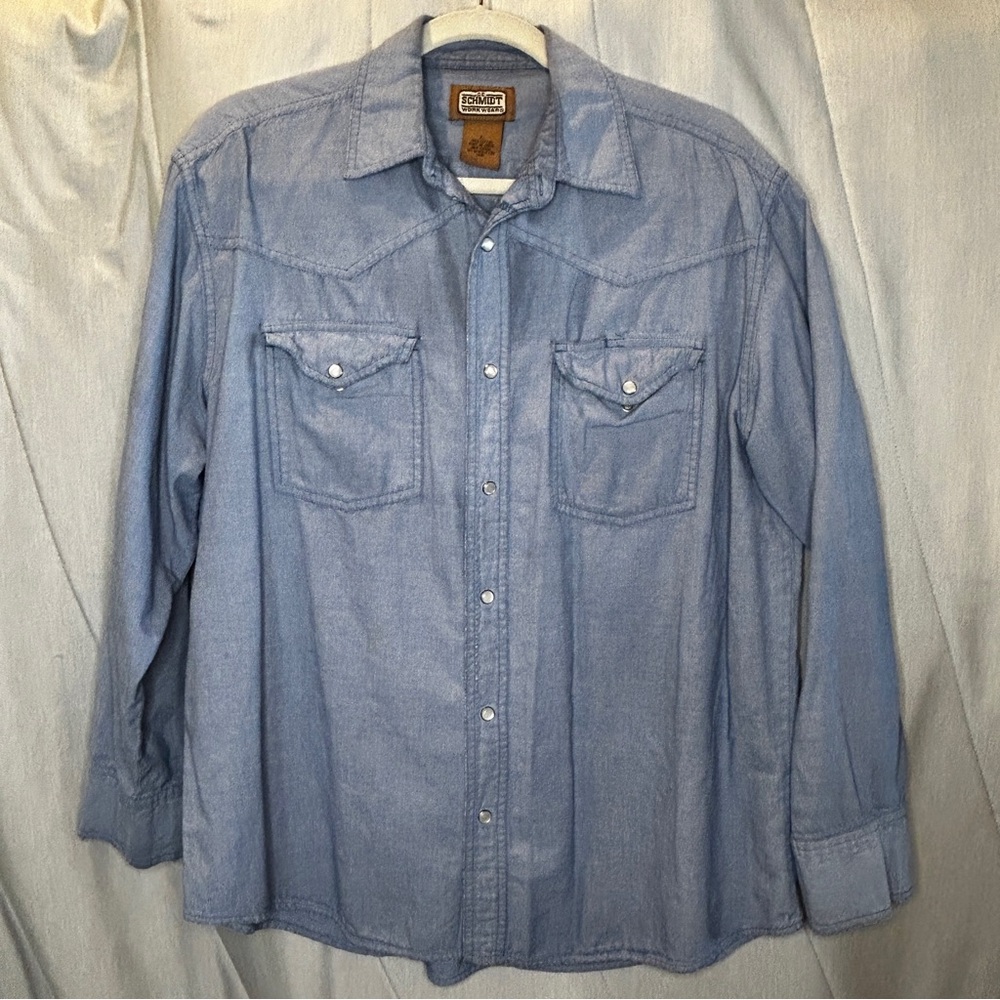 CE Schmidt Lg Pearl Snaps Long Sleeve Lightweight Denim Western Shirt Rodeo